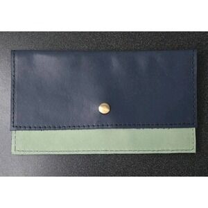 New Guang Tong 100% Leather Blue Wallet Fold Over Made In Italy Card Holder Slim